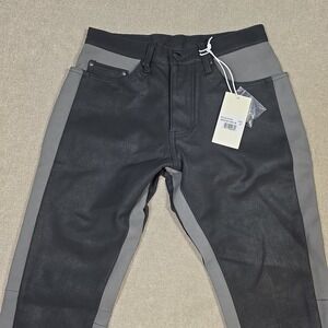 NWT MNML Faux Leather Double Pants Men's Size 28 Black Grey Flared Leg